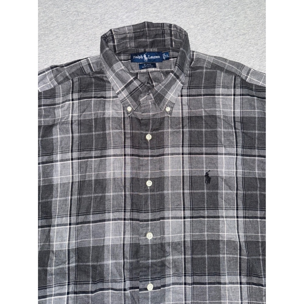 Ralph Lauren Men Blake Shirt Gray Plaid Button Down XL Relaxed Preppy Classic